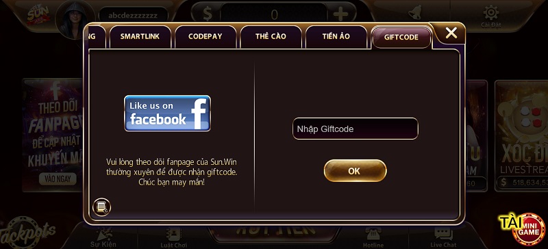Điền đúng các ký tự có trên mã Giftcode vào ô trống tương ứng